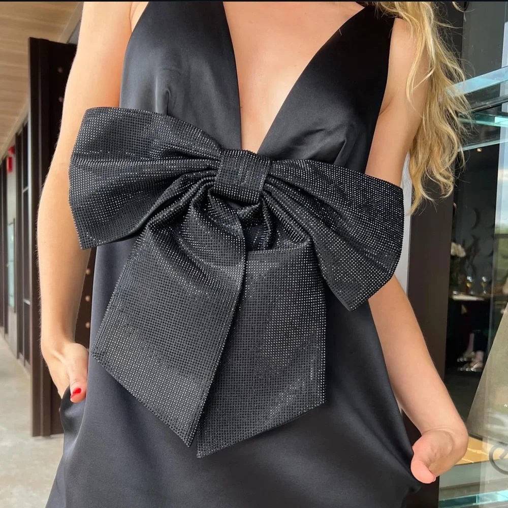 Size XS | Zara |Elegant Black Dress with Large Bow - Picture 1 of 15